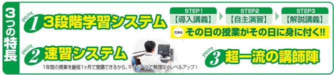 3段階学習システムでその日の授業がその日に身に付く