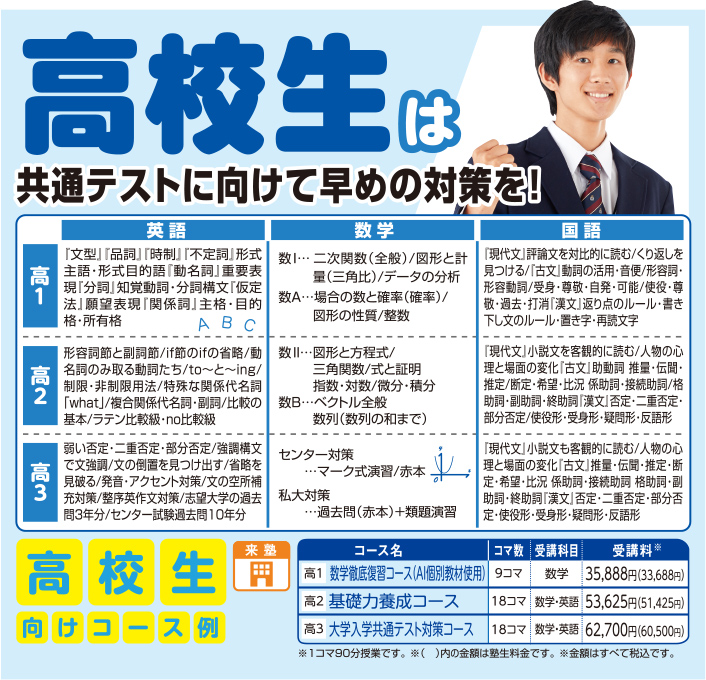 高校生は共通のテストに向けて早めの対策を！